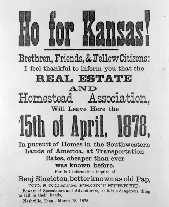 Handbill to attract black settlers to Kansas titled 