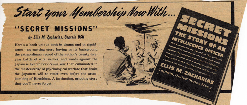 A newspaper advertisement for Captain Zacharias s autobiography