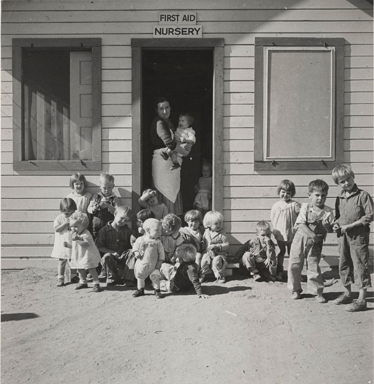 Childre at the nursery at Weedpatch Camp, photographed by Dorothea Lange