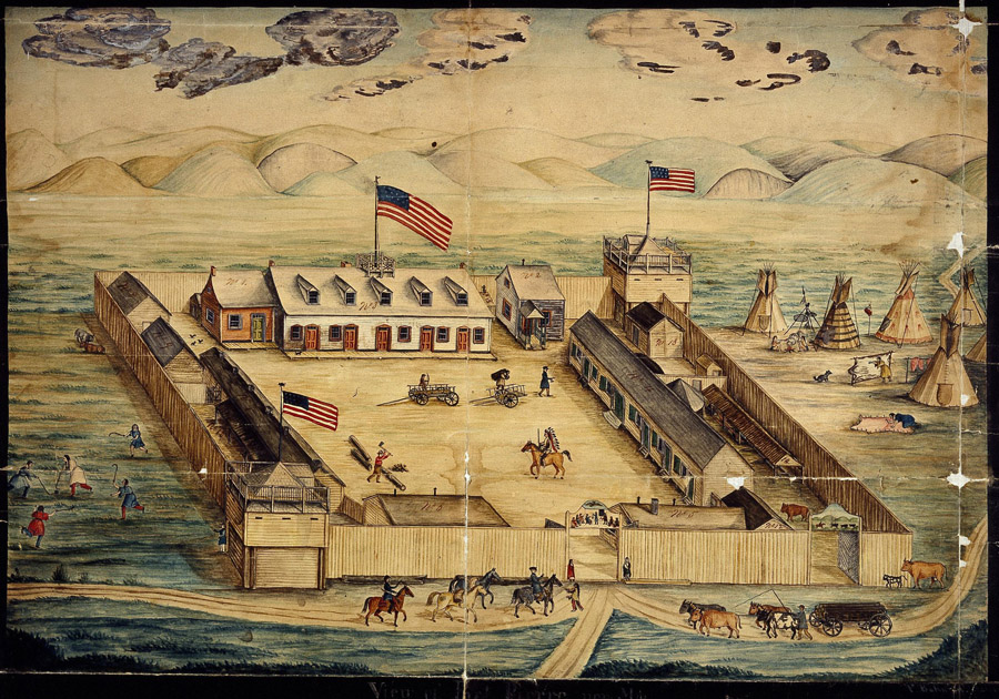 Watercolor View of Fort Pierre,  Dakota Territory, 1855