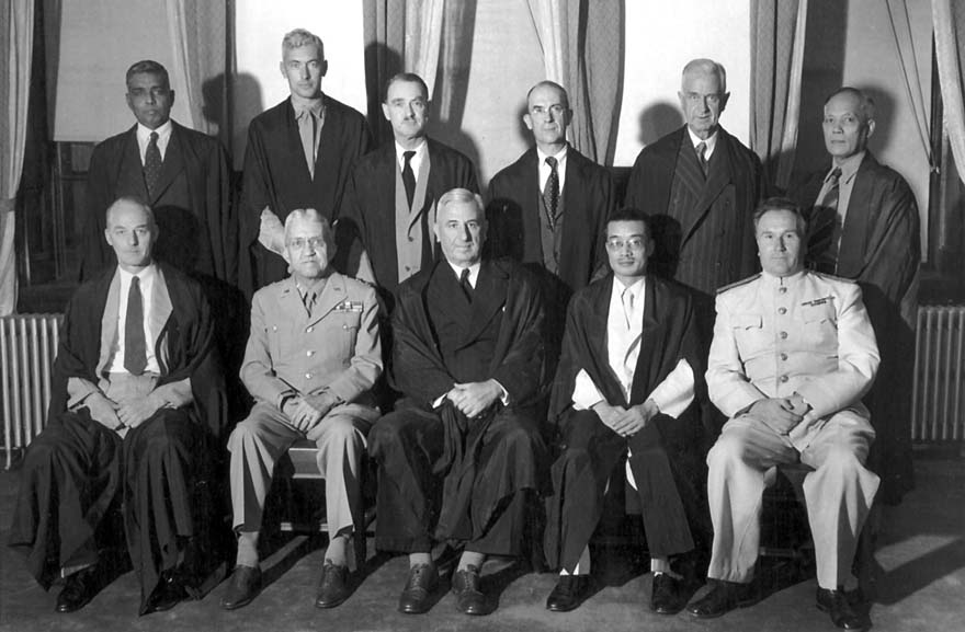 The trial judges of the International Tribunal of the Far East. Myron C. Cramer is seated second from left, and Sir William D. Webb, president of the tribunal, is at his left