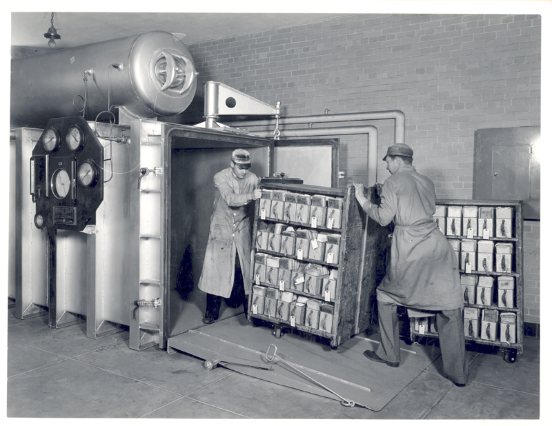 Veterans Administration Records being fumigated by NARA workers (1936)