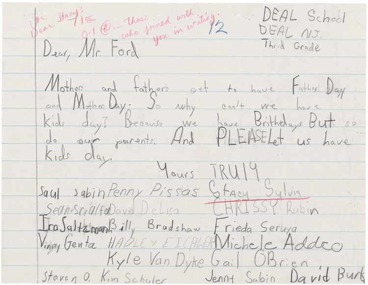 Letter from third graders to President Ford