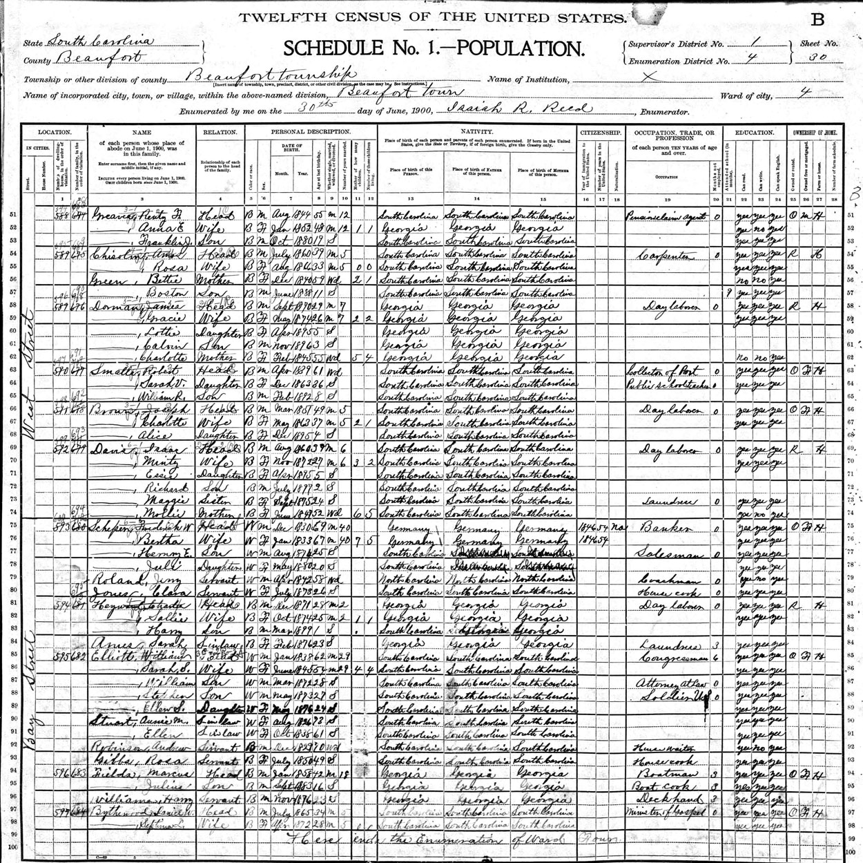 1900 federal population census listing Renty F. Greaves