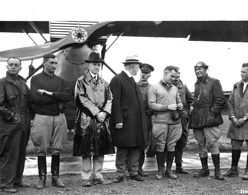 President Coolidge met the fliers at Bolling Field in Washington, DC.