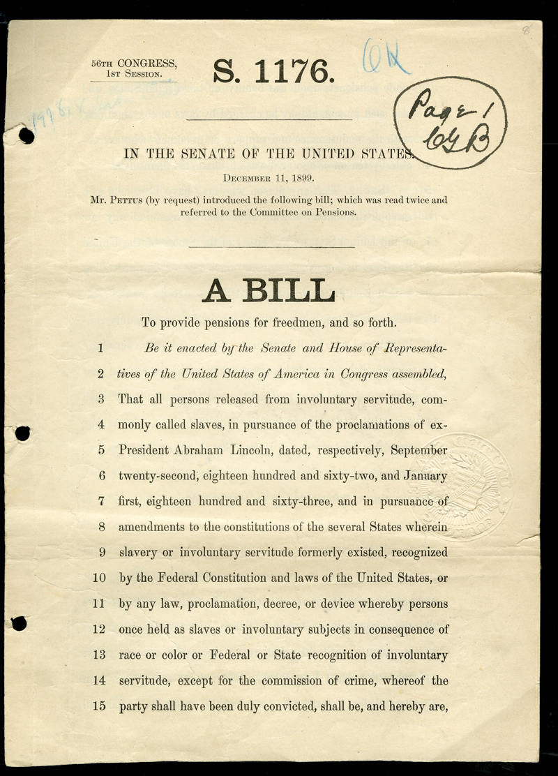 Senate Bill 1176 for ex-slave pensions