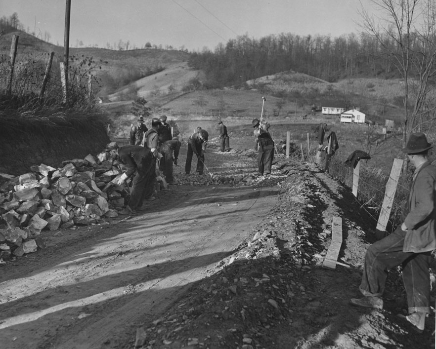 WPA workers build a road between Clearfield and Shawsville, Pennsylvania,
