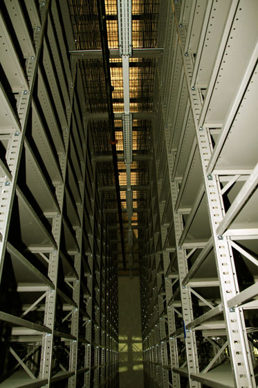 steel shelving in the National Personnel Records Center