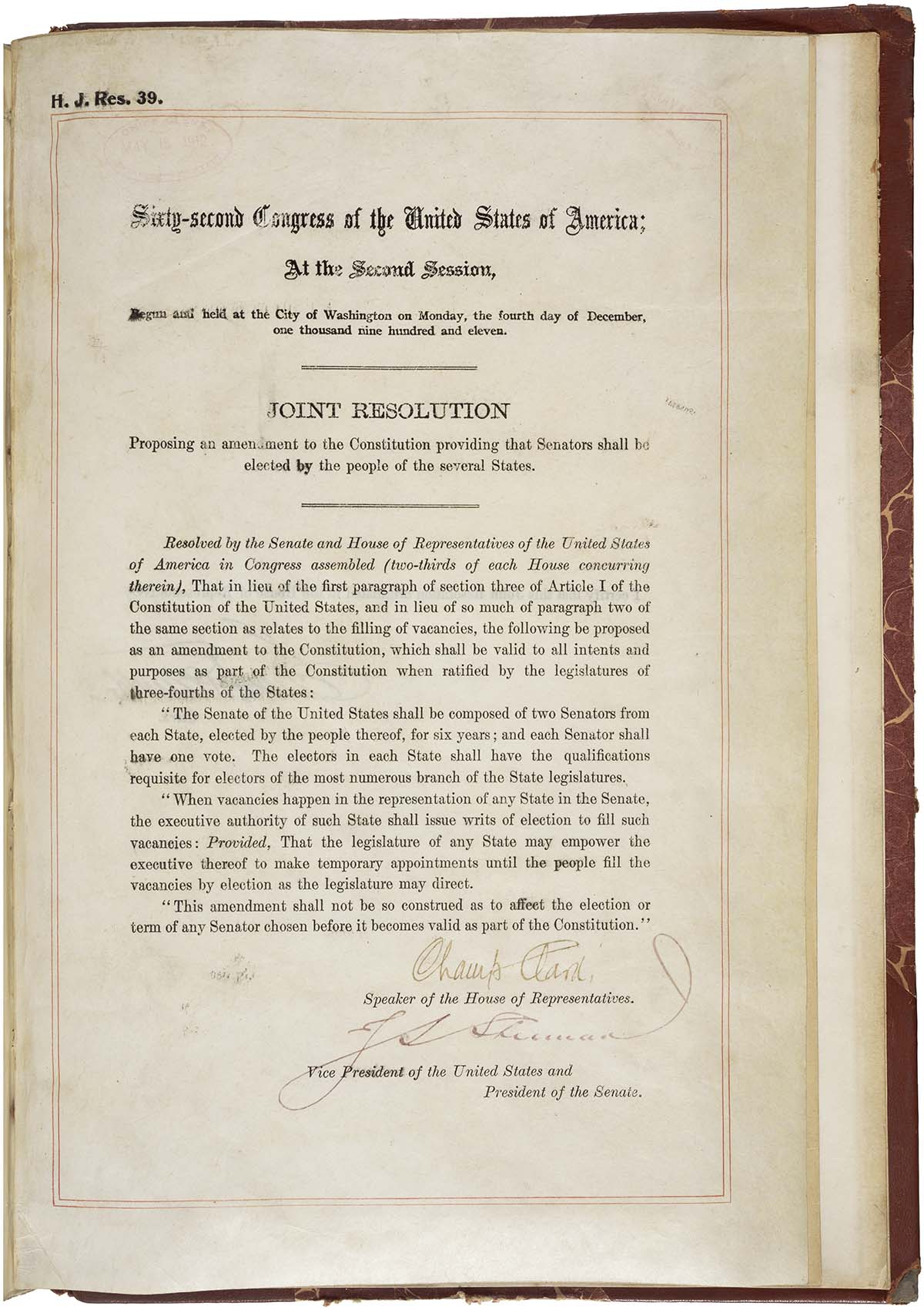 17th Amendment to the Constitution