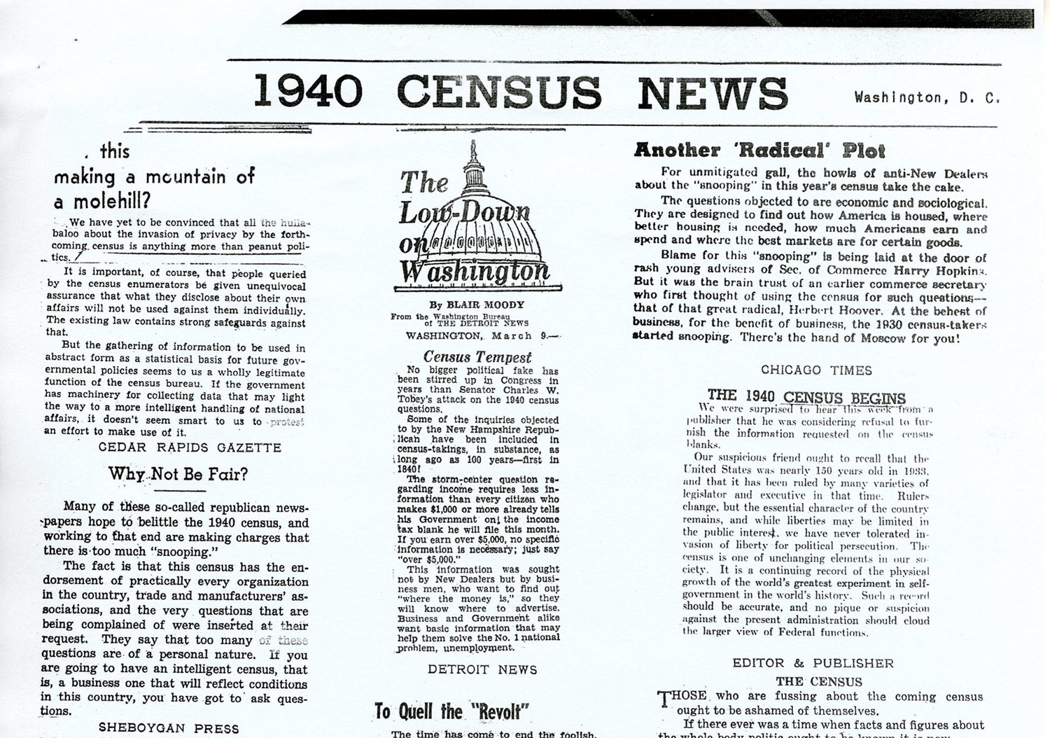 A Census Bureau news clipping reveals a sampling of the controversies surrounding the 1940 census