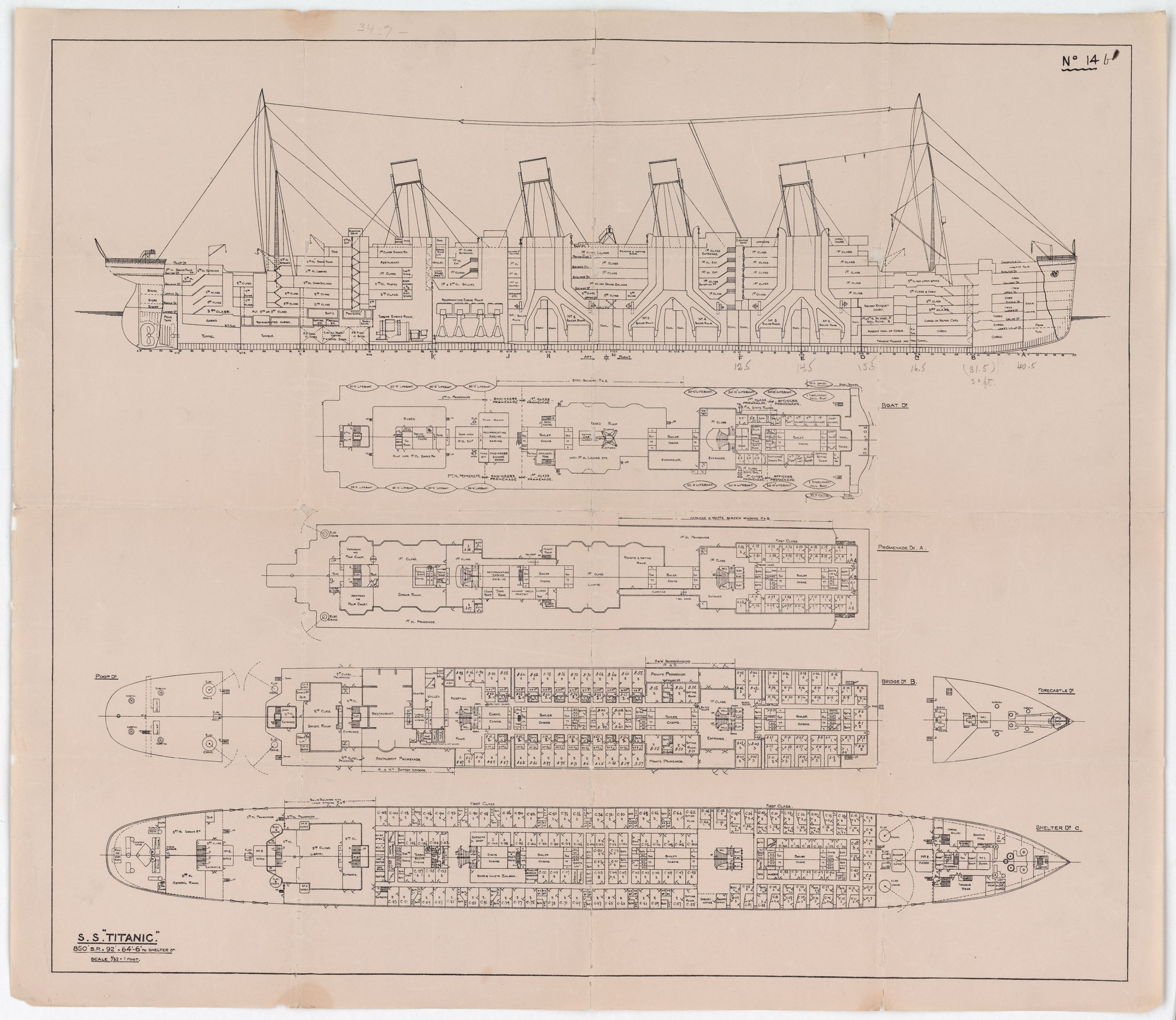 Profiles of the Titanic and its decks