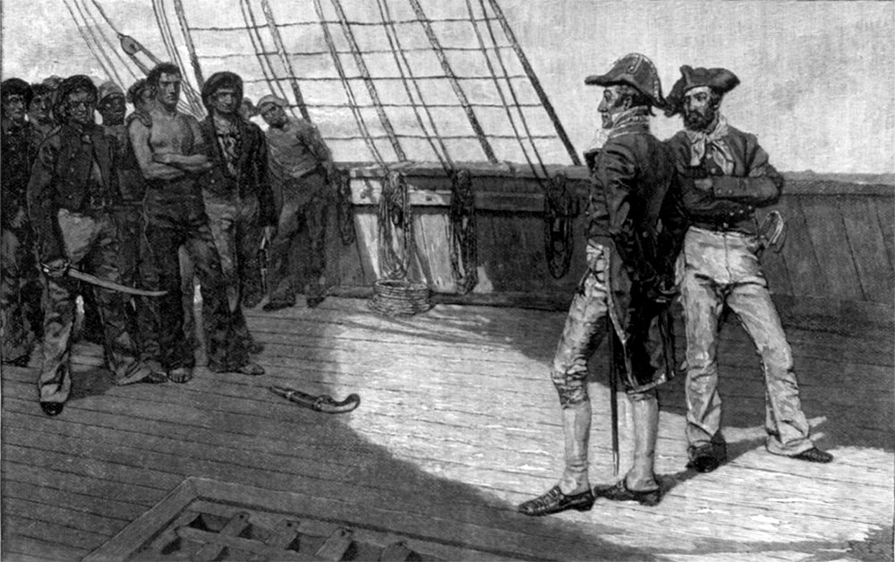 British officers inspect a group of American sailors for impressment into the British navy
