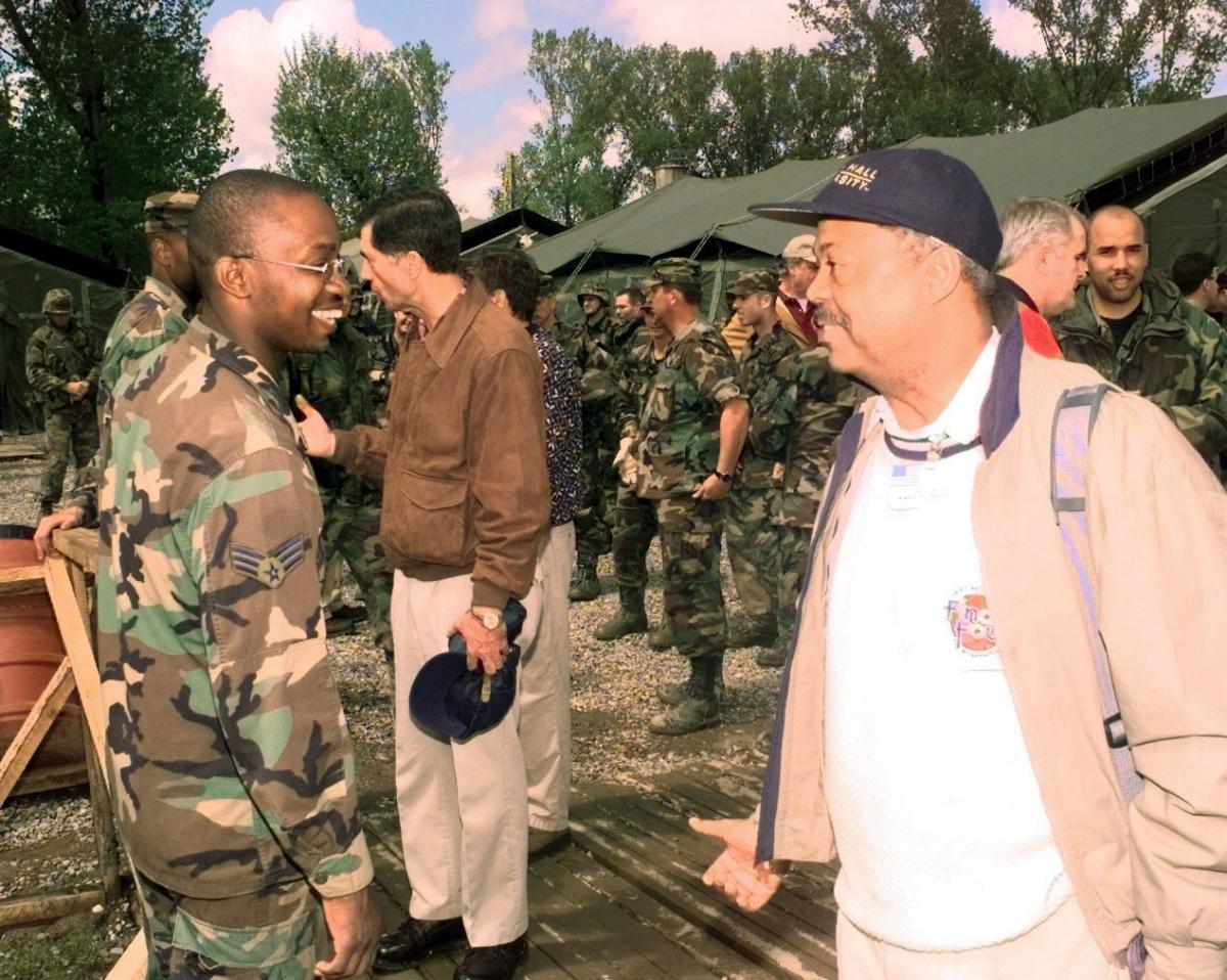 Conyers talks with troops deployed for Operation Sustain Hope