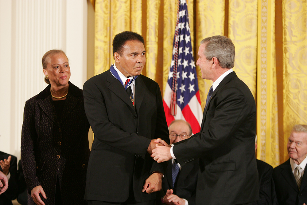 Ali receiving the Presidential Medal of Freedom