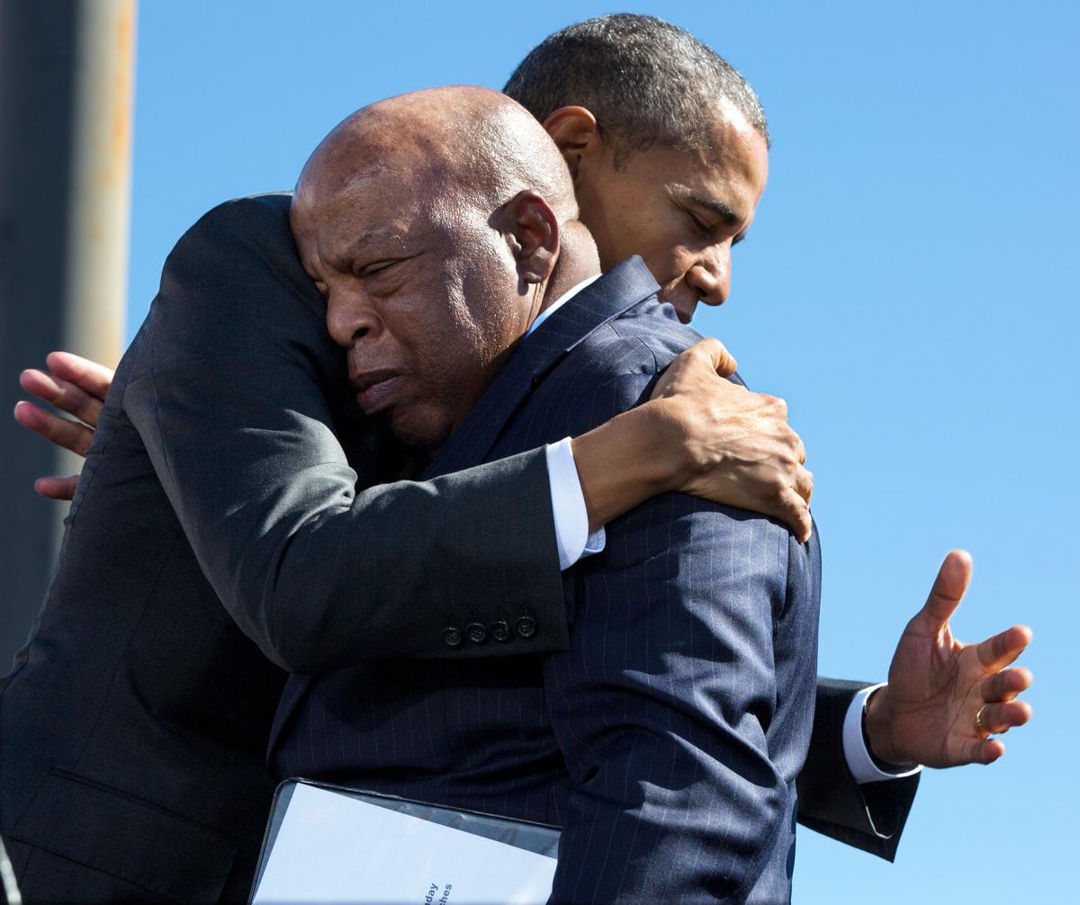 John Lewis and Barack Obama embracing