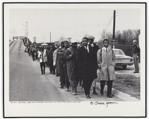 John Lewis and other leaders marching across Edmund Pettis bridge on Bloody Sunday