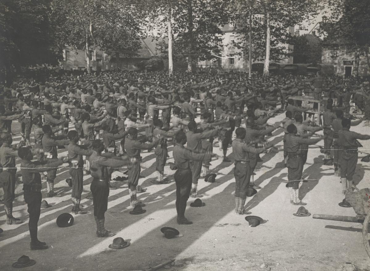 troops in formation doing exercises