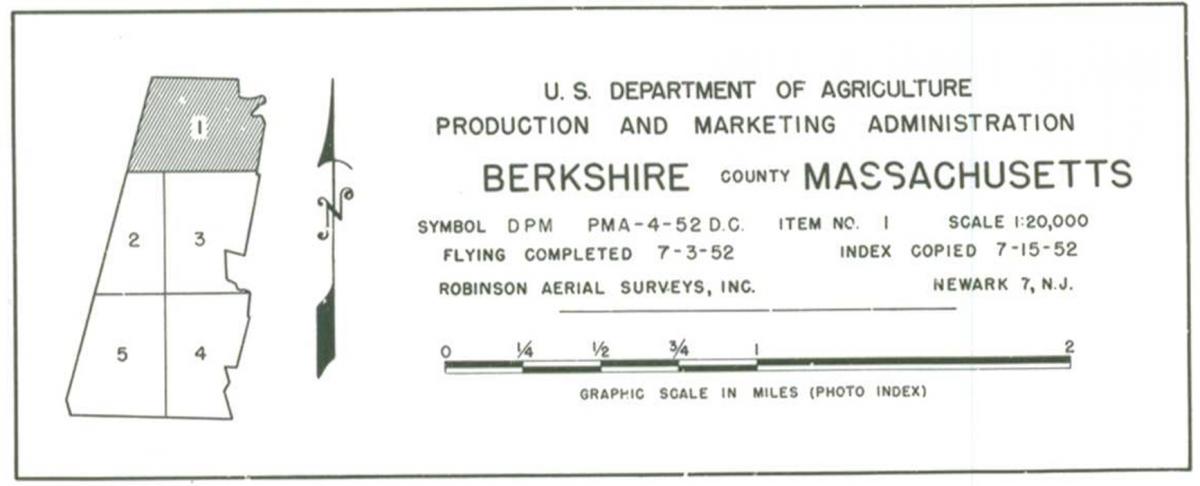 RG 145, aerial indexes, Berkshire County, MA, 1952, DPM, Sheet 1 project information