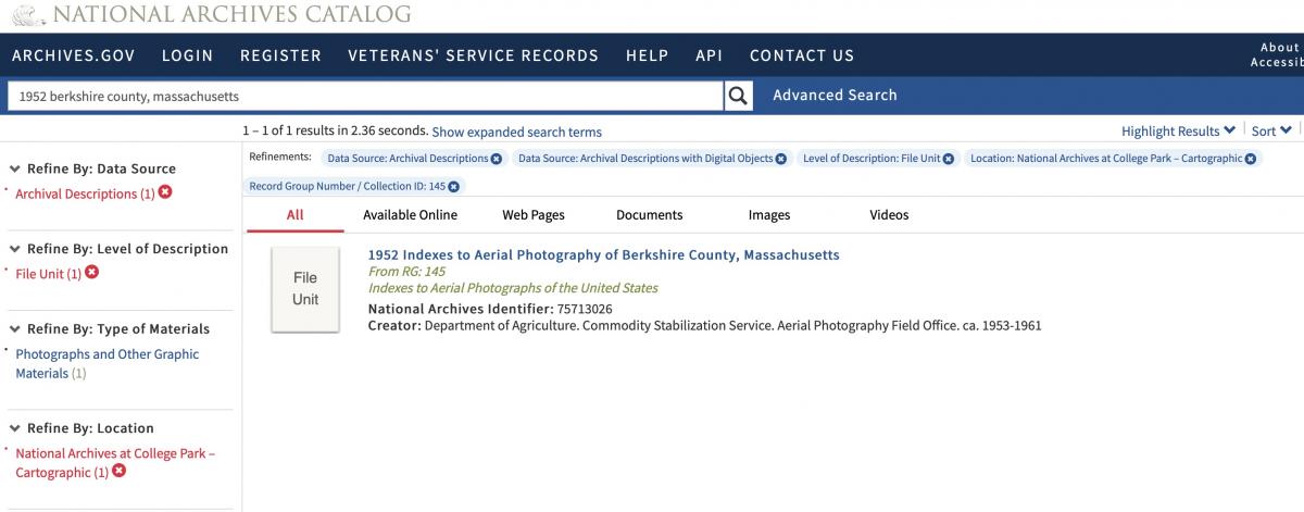 RG 145 aerial indexes catalog search results