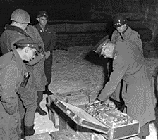 Generals Eisenhower and Bradley examine German loot
