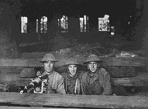 Machine gun set up in railroad shop. Company A, Ninth Machine Gun Battalion. Chteau Thierry, France.