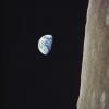 Earthrise seen from Apollo 8. The astronauts saw the horizon vertically with the lunar surface to the right.
