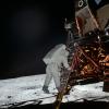 Aldrin descends the lunar module