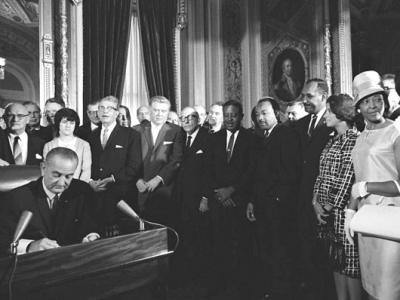 LBJ signs the Voting Rights Act