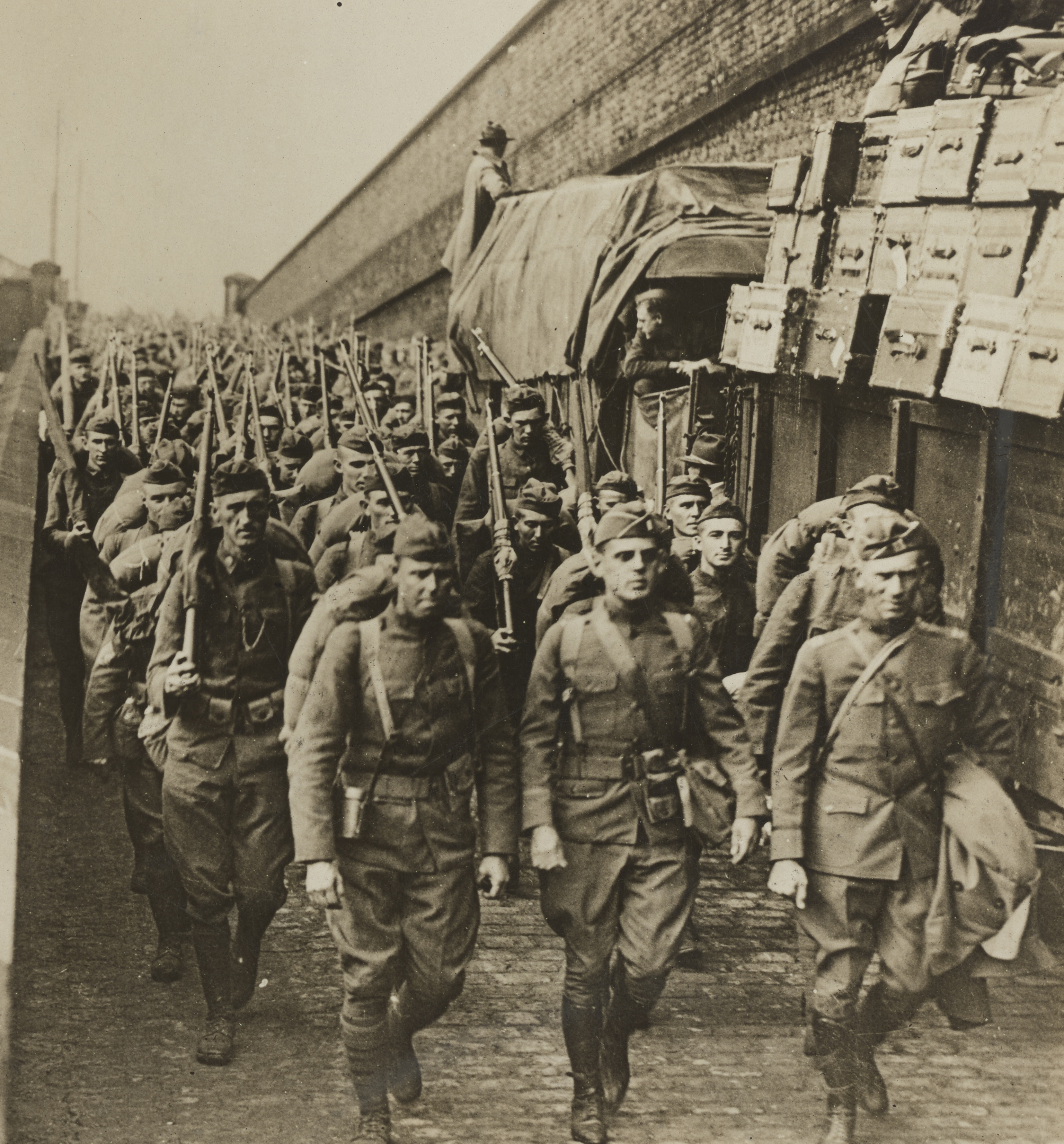 American soldiers arriving overseas