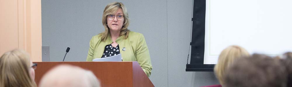 Image of Anne Lyons, a member of the National Archives of Australia’s executive team, spoke about Australia’s experience transitioning to digital record keeping during an August 31, 2017, presentation at NARA’s College Park facility.