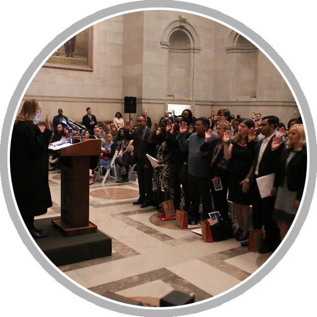 Swearing-in during Naturalization Ceremony at the National Archives.