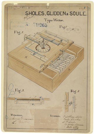 Image result for patented received for the typewriter in 1868